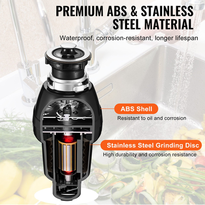 VEVOR Garbage Disposal 3/4 HP Continuous Food Waste Disposer 3930 RPM EZ Connect