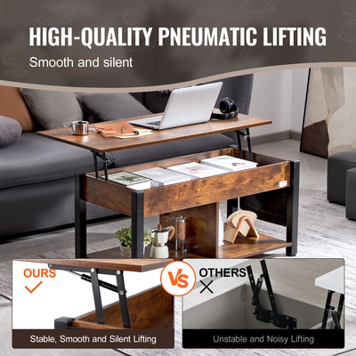 VEVOR Lift Top Τραπεζάκι σαλονιού 41,7" Ορθογώνιο Τραπεζάκι Σαλονιού Καφέ