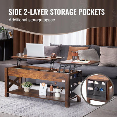 VEVOR Lift Top Τραπεζάκι σαλονιού 47,5" Ορθογώνιο Τραπεζάκι Σαλονιού Καφέ