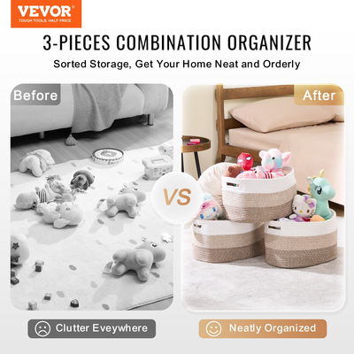 VEVOR Βαμβακερό Σχοινί Καλάθι 3 Πακέτα 22L Υφαντό Καλάθι αποθήκευσης για οργάνωση