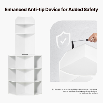 Γωνιακό ντουλάπι αποθήκευσης VEVOR 64" με ρυθμιζόμενα ράφια βάσης φόρτισης Λευκό