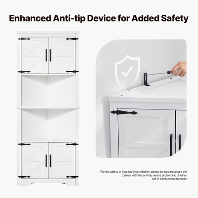 Γωνιακό ντουλάπι αποθήκευσης VEVOR 68" με 4 ξύλινες πόρτες & ρυθμιζόμενα ράφια Λευκό