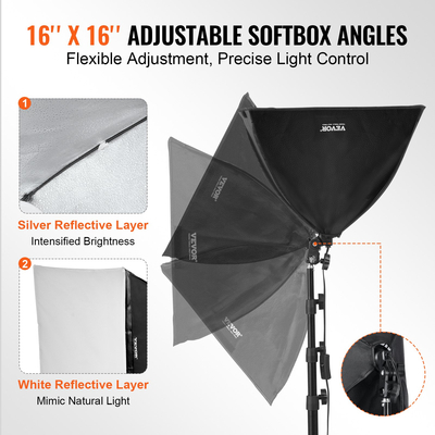 VEVOR Softbox Lighting Kit 16 in x 16 in 3000-6500K Ρυθμιζόμενο για λήψη