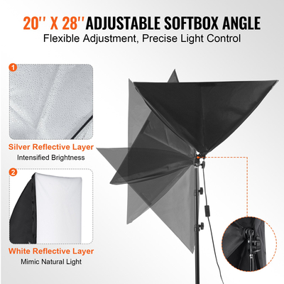 VEVOR Softbox Lighting Kit 20 in x 28 in 45W 3000-6500K LED Bulbs for Shooting
