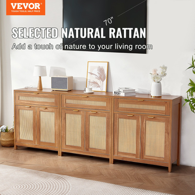 Ντουλάπι VEVOR Rattan με 6 πόρτες 3 συρτάρια ρυθμιζόμενα ράφια Σετ 3 φυσικών