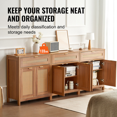 Ντουλάπι VEVOR Rattan με 6 πόρτες 3 συρτάρια ρυθμιζόμενα ράφια Σετ 3 φυσικών