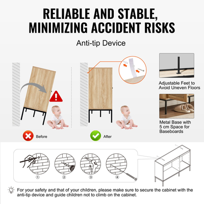 Ντουλάπα αποθήκευσης VEVOR Rattan με 3 μαγνητικές πόρτες & ρυθμιζόμενα ράφια Natural