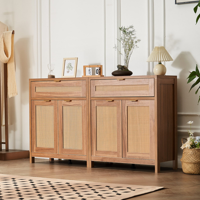 Ντουλάπι VEVOR Rattan με 4 πόρτες 2 συρτάρια ρυθμιζόμενα ράφια Σετ 2 φυσικών