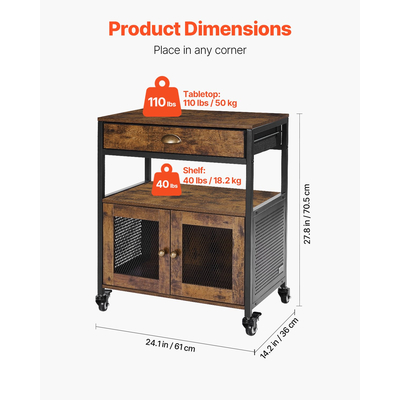 VEVOR Coffee Bar Ντουλάπα 4 επιπέδων Κινητό Τραπέζι καφέ μπαρ με ρόδες & διχτυωτή πόρτα
