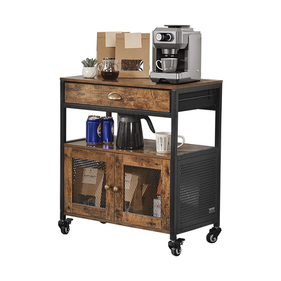 VEVOR Coffee Bar Ντουλάπα 4 επιπέδων Κινητό Τραπέζι καφέ μπαρ με ρόδες & διχτυωτή πόρτα