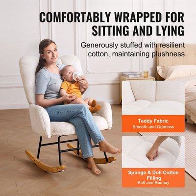 Κουνιστή καρέκλα VEVOR Nursery, χωρητικότητα βάρους 250 λίβρες Teddy ύφασμα με επένδυση Glider Rocker καρέκλα με μαλακό κάθισμα και ψηλή πλάτη, καρέκλα νοσηλείας για νηπιαγωγείο, υπνοδωμάτιο, σαλόνι, λευκό Ivory