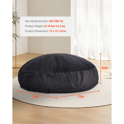 Καρέκλα VEVOR Round Bean Bag με αφαιρούμενο & πλενόμενο κάλυμμα για ενήλικες Giant Black