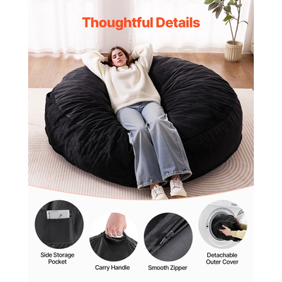 Καρέκλα VEVOR Round Bean Bag με αφαιρούμενο & πλενόμενο κάλυμμα για ενήλικες Giant Black