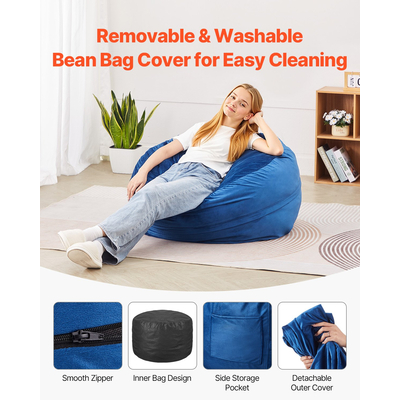 Καρέκλα VEVOR 3 πόδια Round Bean Bag με αφαιρούμενο κάλυμμα & Dutch Velvet Blue