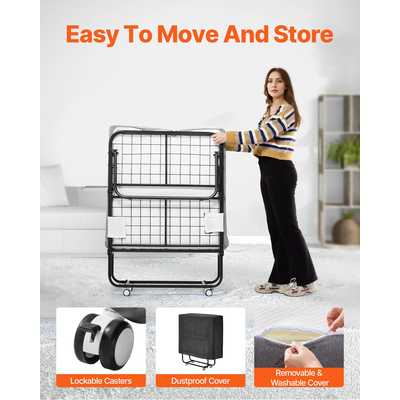 Πτυσσόμενο κρεβάτι VEVOR Πτυσσόμενο κρεβάτι με στρώμα αφρού 4 ιντσών για ενήλικες και επισκέπτες