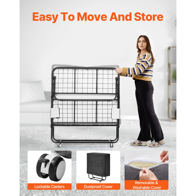 VEVOR Πτυσσόμενο Κρεβάτι Πτυσσόμενο Κρεβάτι με 5 σε Αφρώδες Στρώμα για Ενήλικες και Επισκέπτες