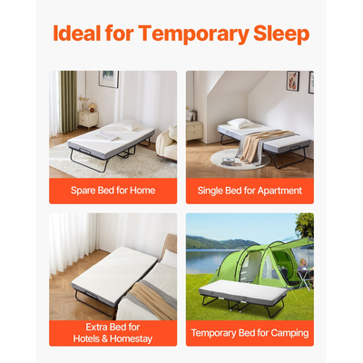 VEVOR Πτυσσόμενο Κρεβάτι Πτυσσόμενο Κρεβάτι με 5 σε Αφρώδες Στρώμα για Ενήλικες και Επισκέπτες