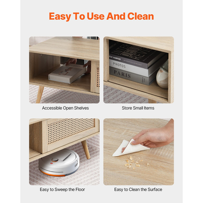 VEVOR Rattan Τραπεζάκι Σαλονιού Ορθογώνιο Rattan Τραπεζάκι σαλονιού 2 επιπέδων για σαλόνι