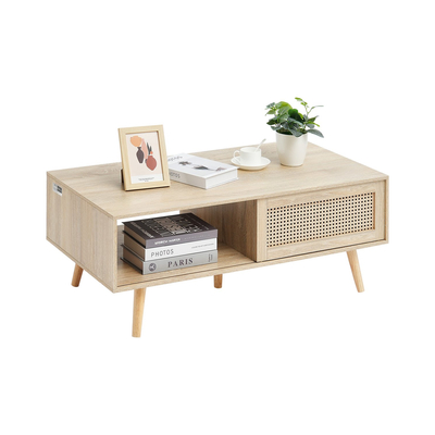 VEVOR Rattan Τραπεζάκι Σαλονιού Ορθογώνιο Rattan Τραπεζάκι σαλονιού 2 επιπέδων για σαλόνι