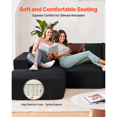 VEVOR Modular Sectional Καναπές σε σχήμα L Cloud Καναπές με ξαπλώστρα και μαξιλάρι μαύρο