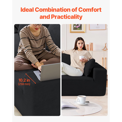 VEVOR Modular Sectional Καναπές σε σχήμα L Cloud Καναπές με ξαπλώστρα και μαξιλάρι μαύρο