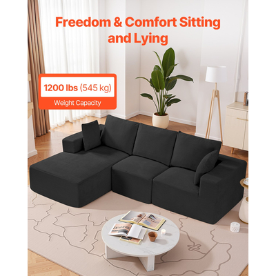 VEVOR Modular Sectional Καναπές σε σχήμα L Cloud Καναπές με ξαπλώστρα και μαξιλάρι μαύρο