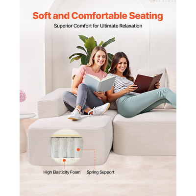 VEVOR Modular Sectional Καναπές σε σχήμα U Cloud Καναπές με ξαπλώστρα και μαξιλάρι μπεζ