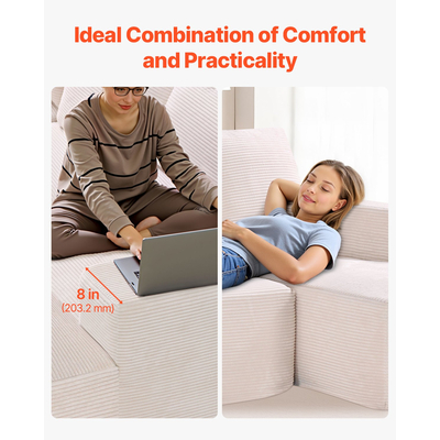 VEVOR Modular Sectional Καναπές σε σχήμα U Cloud Καναπές με ξαπλώστρα και μαξιλάρι μπεζ