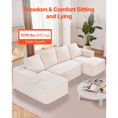 VEVOR Modular Sectional Καναπές σε σχήμα U Cloud Καναπές με ξαπλώστρα και μαξιλάρι μπεζ