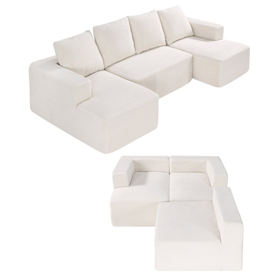VEVOR Modular Sectional Καναπές σε σχήμα U Cloud Καναπές με ξαπλώστρα και μαξιλάρι μπεζ