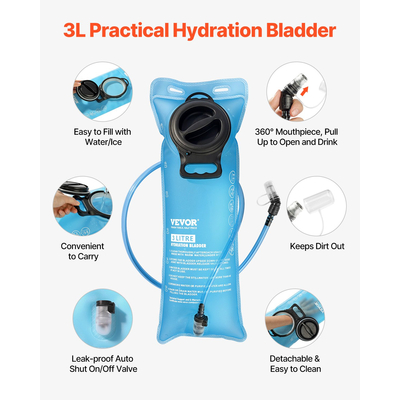 VEVOR Tactical Molle Hydration Pack Σακίδιο πλάτης 3L TPU Water Bladder Πεζοπορία Πεζοπορία