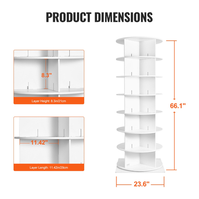 Περιστρεφόμενος πύργος ραφιών παπουτσιών 7 επιπέδων VEVOR Περιστρεφόμενη οθόνη παπουτσιών 360° με μαύρη βάση