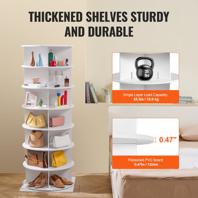 Περιστρεφόμενος πύργος ραφιών παπουτσιών 7 επιπέδων VEVOR Περιστρεφόμενη οθόνη παπουτσιών 360° με μαύρη βάση