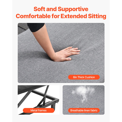 VEVOR Καναπές-Κρεβάτι σε σχήμα U, 6θέσιος, Μετατρέψιμος Καναπές-Κρεβάτι με Διπλή Σεζλόνγκ, Γκρι