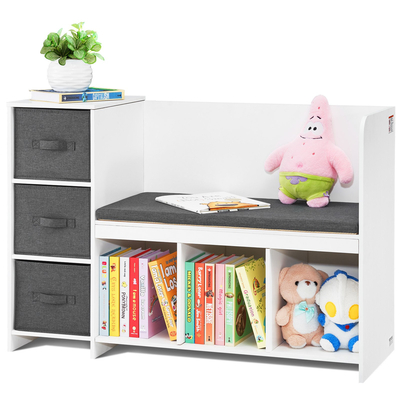 VEVOR Kids Reading Nook Bench 6-Cubby Storage ράφι με μαξιλάρι καθίσματος λευκό