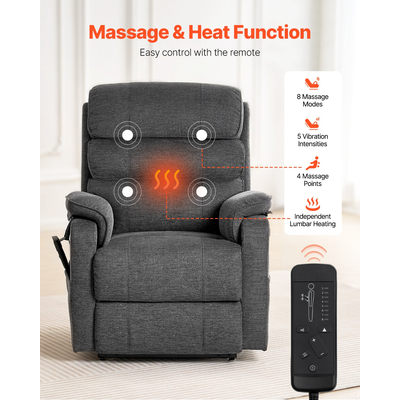 VEVOR Power Lift Recliner Καρέκλα για Ηλικιωμένους Heat and Massage Electric Recliner M