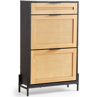 VEVOR Rattan Shoe Cabinet Shoe Organizer 2 συρτάρια αναδιπλούμενα & 1 συρτάρι μαύρο