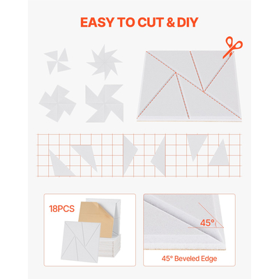 VEVOR Πακέτο 18 ακουστικών πάνελ τοίχου 11,8 x 11,8 x 0,4 ίντσες αυτοκόλλητα λευκά