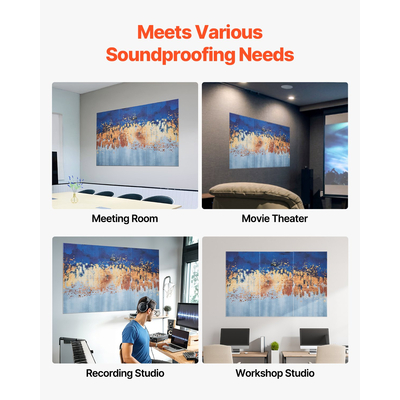 VEVOR Πακέτο 6 Ακουστικών Πάνελ Τέχνης 23,6 x 23,6 ιντσών Αυτοκόλλητα για Παστέλ Σπιτιού