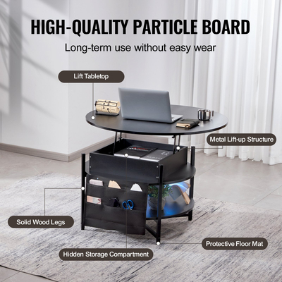VEVOR Lift Top Τραπεζάκι σαλονιού 35,3" Στρογγυλό Τραπεζάκι Σαλονιού Μαύρο