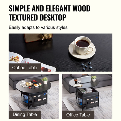 VEVOR Lift Top Τραπεζάκι σαλονιού 35,3" Στρογγυλό Τραπεζάκι Σαλονιού Μαύρο