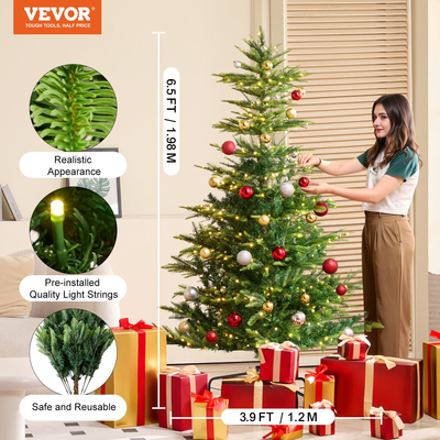 VEVOR Χριστουγεννιάτικο Δέντρο 6,5 ποδιών Prelit Artificial Tree with 350 White LEDs 900 Tips