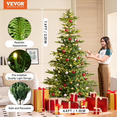 VEVOR Χριστουγεννιάτικο Δέντρο 7,5 ποδιών Prelit Artificial Tree with 700 White LEDs 1319 Tips