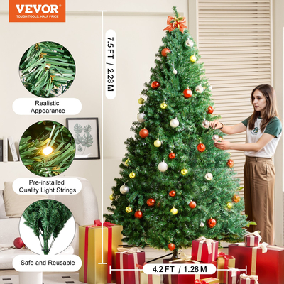 VEVOR Χριστουγεννιάτικο Δέντρο 7,5 ποδιών Prelit Artificial Tree with 550 White LEDs 1346 Tips