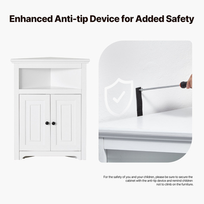 Γωνιακό ντουλάπι αποθήκευσης VEVOR 32" με 2 Ξύλινες Πόρτες & Ρυθμιζόμενα Ράφια Λευκό