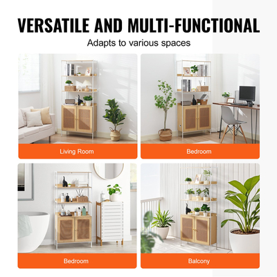 Βιβλιοθήκη VEVOR Rattan Ράφι σκάλας με 2 πόρτες Ορθογώνιο ράφι αποθήκευσης Natural