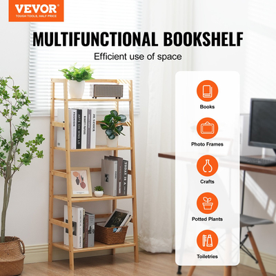 VEVOR Bamboo Bookshelf 4 Tiers Bamboo Ladder Βιβλιοθήκη τραπεζοειδές ράφι αποθήκευσης