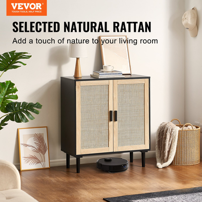 Ντουλάπα VEVOR Rattan Storage με 2 μαγνητικές πόρτες και ρυθμιζόμενα ράφια μαύρο