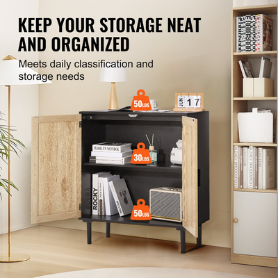 Ντουλάπα VEVOR Rattan Storage με 2 μαγνητικές πόρτες και ρυθμιζόμενα ράφια μαύρο