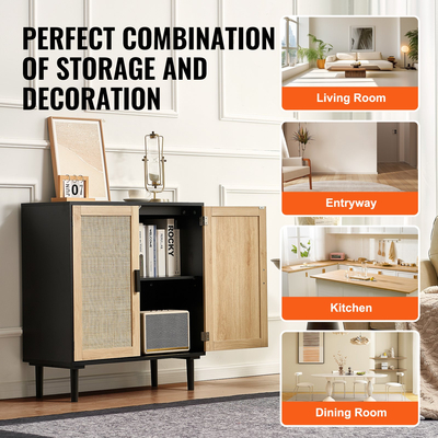 Ντουλάπα VEVOR Rattan Storage με 2 μαγνητικές πόρτες και ρυθμιζόμενα ράφια μαύρο